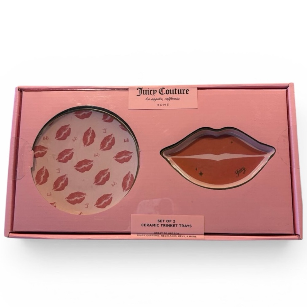Juicy Couture Pink Lip & Kiss-Print Ceramic Trinket Tray Set